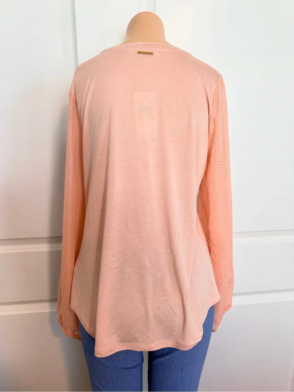 Michael Kors Peach Pink Long-Sleeve Sheer Dot Blouse